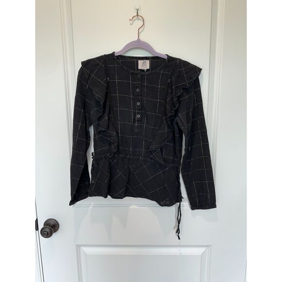 dRA Aventino Top Ruffle Long Sleeve Black and Gold Size XS - Picture 1 of 7
